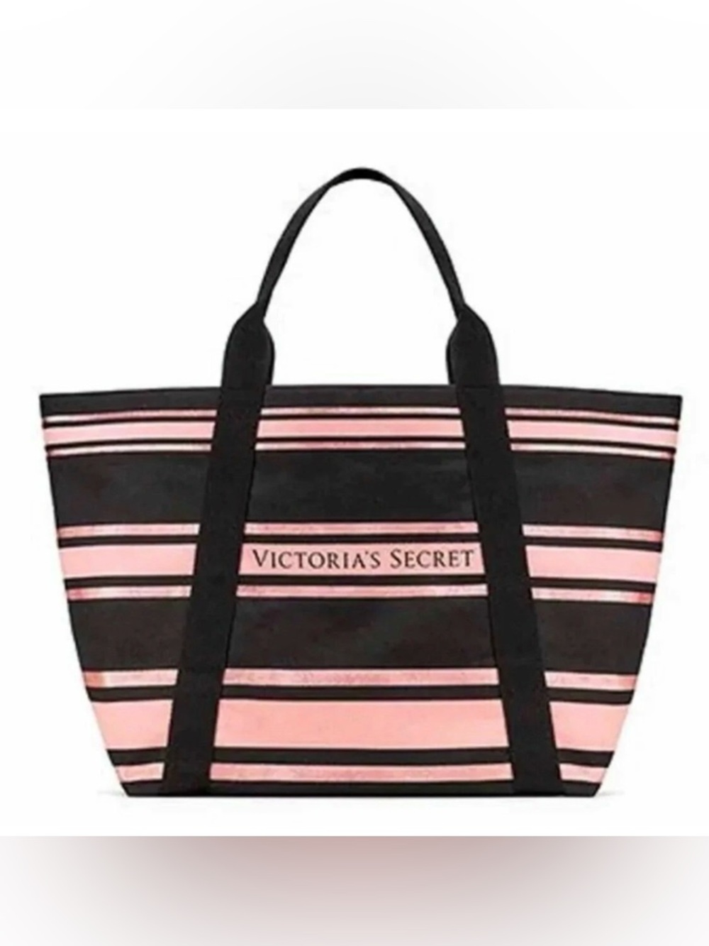 BNWT Victoria's Secret Pink Rose Gold and Black Striped Tote